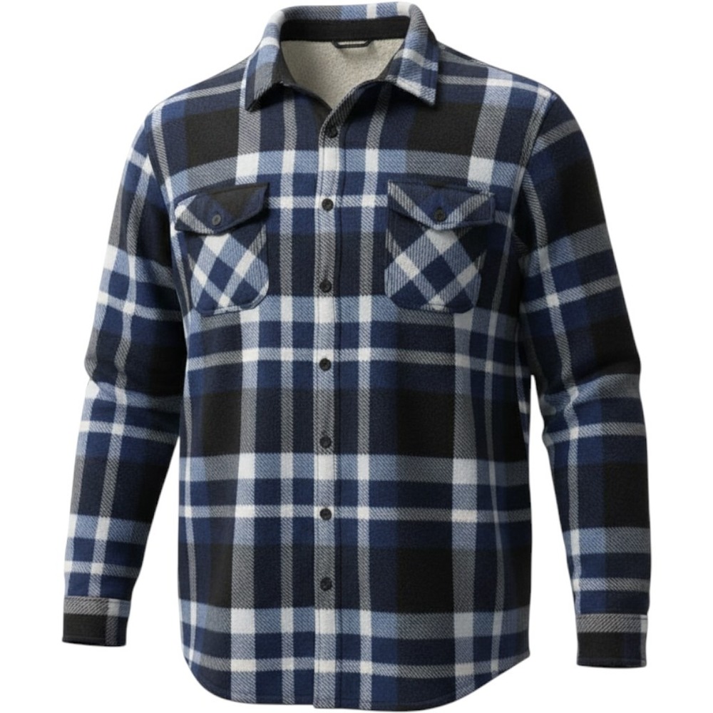 Freedom Foundry Mens Blue Black Plaid Sherpa Lined Fleece Shirt Jacket 3XL